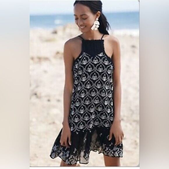 Anthropologie Dresses & Skirts - Anthropology size XS black spaghetti strap for ruffle hem dress